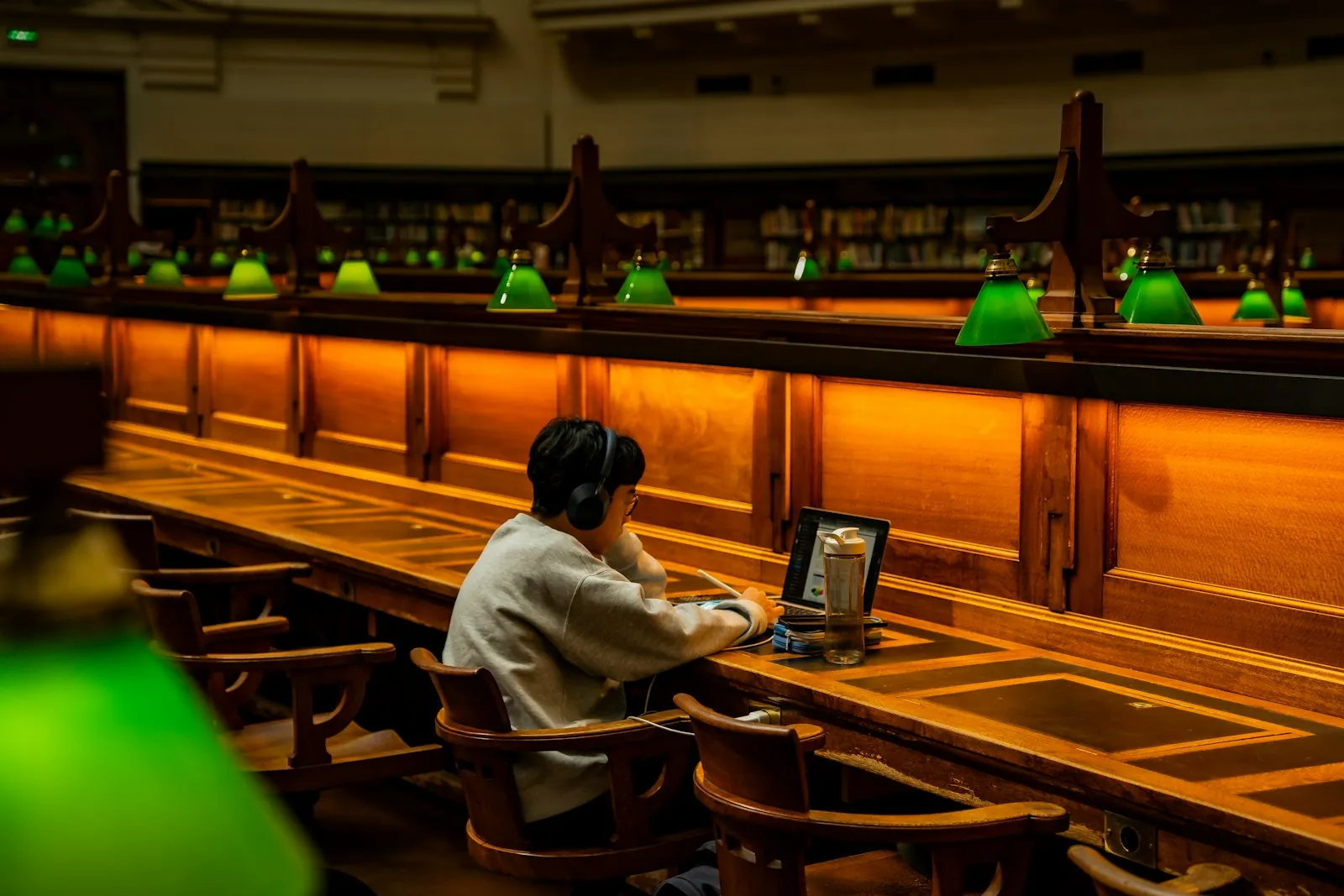 A student taking the knowledge test on a computer