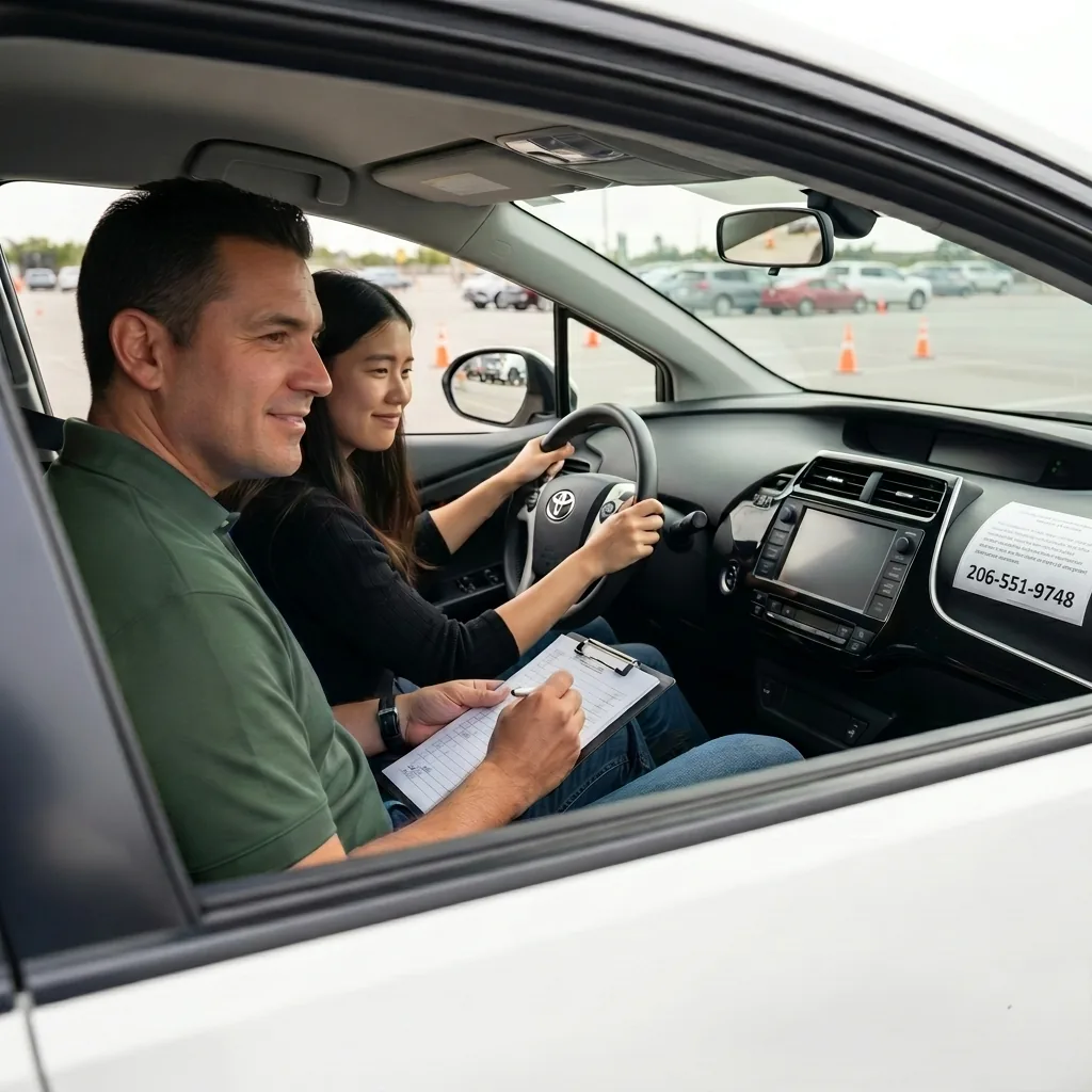 A Kent Discount Driving School instructor with a student in the car