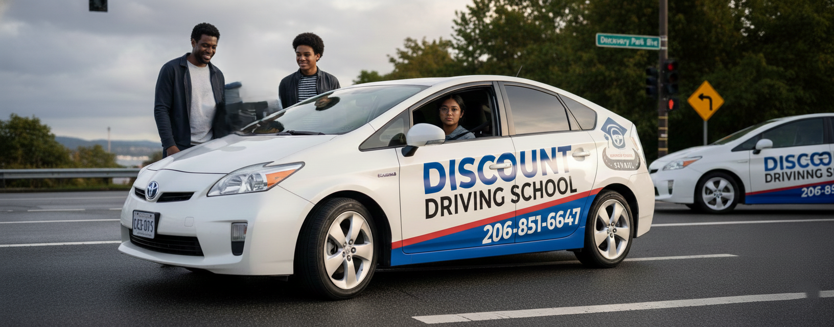 Teen driver practicing parallel parking for Washington State driving test